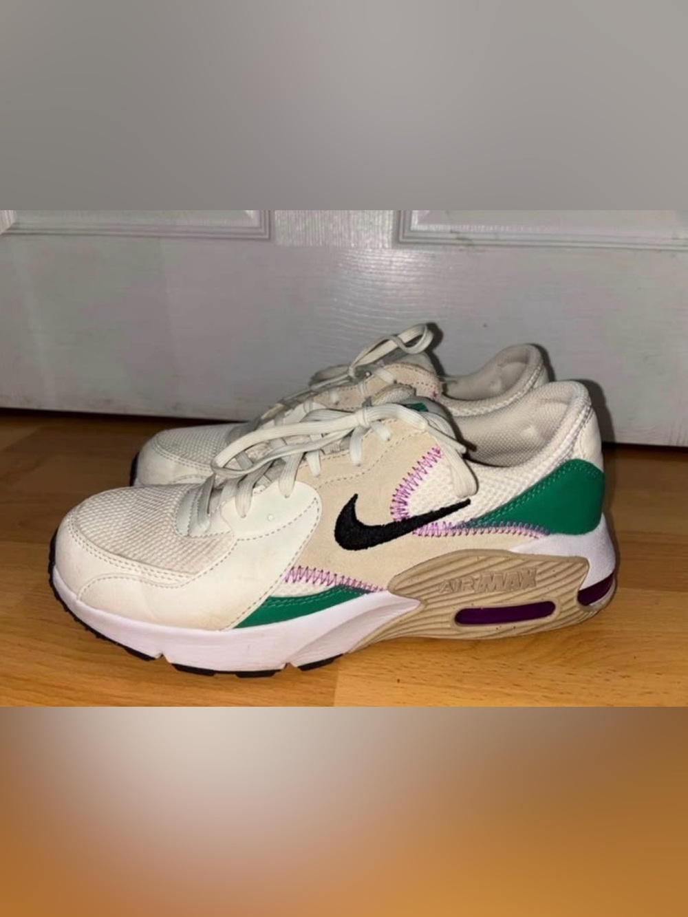 Nike Women's White Sneakers with Green, Purple & Black Accents